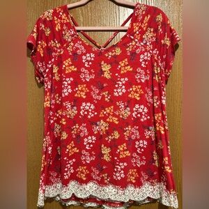 Rewind Red Floral Short Sleeve Top